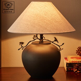 圣玛美式铁树开花中古风侘寂日式中式卧室床头台灯茶室陶瓷灯