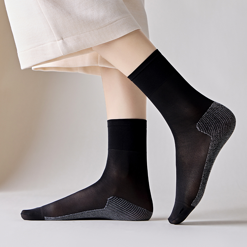 10双装春夏季薄款耐磨防勾丝水晶丝袜中筒袜透明肉色棉底防滑女袜