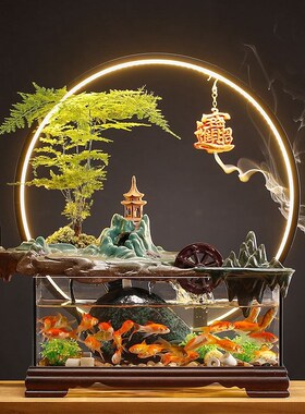 招财假山流水喷泉摆件创意鱼缸生财循环水办公室桌面乔迁开业礼品