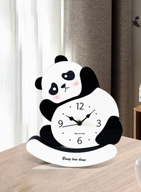 熊猫座钟客厅装饰摆件时钟酒柜台钟小号卡通创意床头柜石英钟表