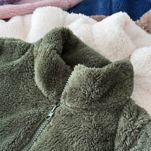 亲子款~男女童加绒加厚外套儿童毛毛衣中大童拉链立领保暖秋冬