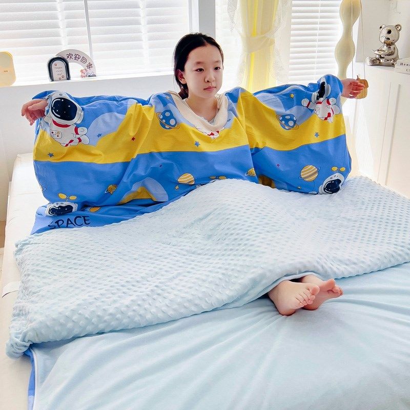 豆豆绒儿童睡袋纯棉四季通用中大童棉花防踢被神器春秋冬加厚加绒