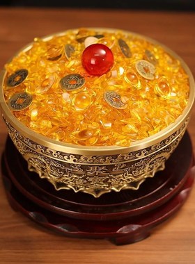 双龙聚宝盆满载琉璃元宝铜钱百福聚宝客厅店铺桌面摆件家用装饰品