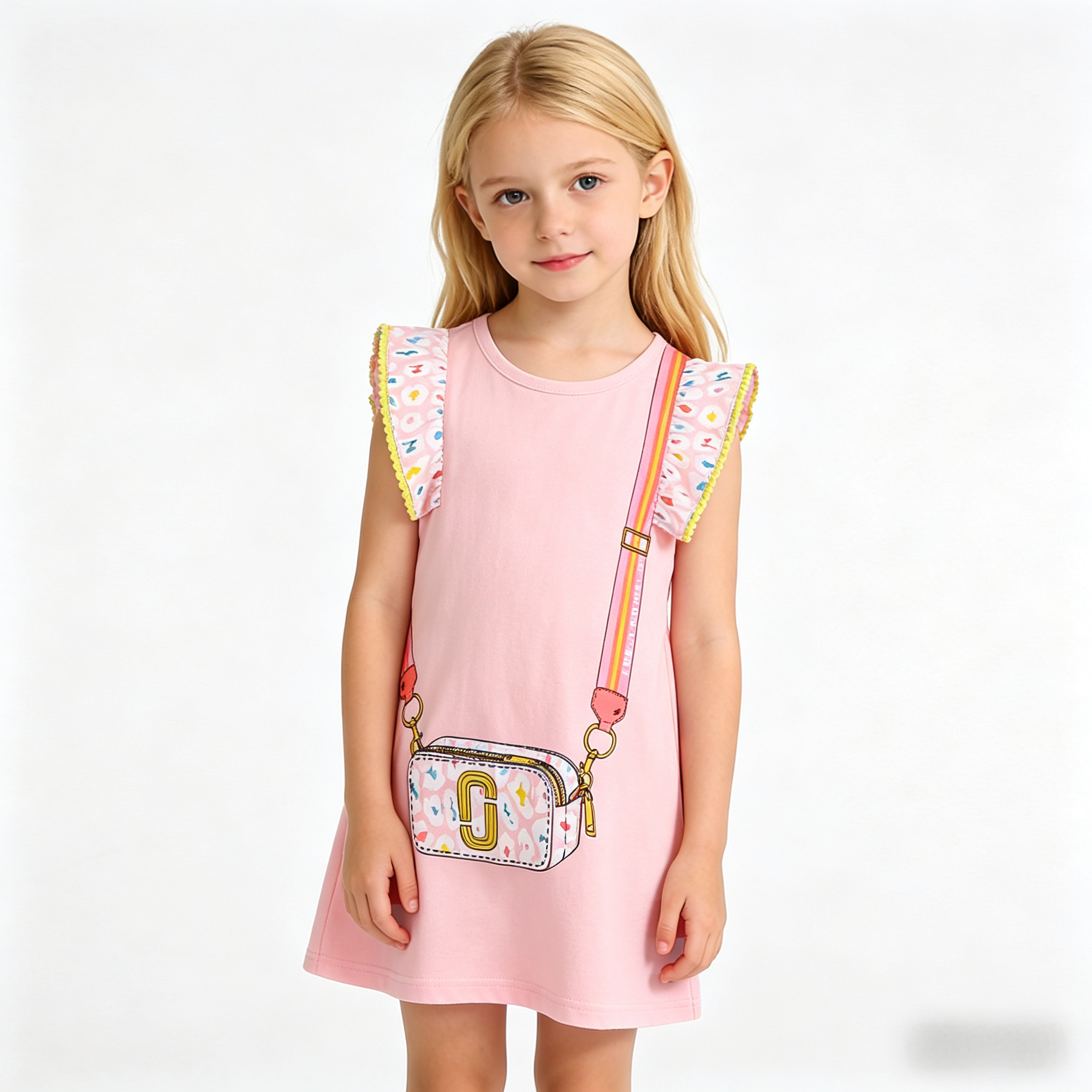 儿童夏季连衣裙女童夏季公主裙纯棉条纹卡通包包summer girldress