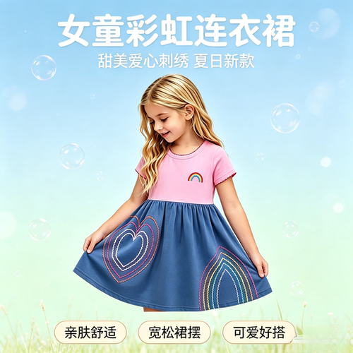 夏季儿童连衣裙女童春秋公主裙纯棉卡通girl dress for spri＆sum