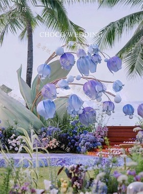 婚庆铃兰风铃纸艺花草坪婚礼布置装饰道具舞台背景紫色eva泡沫纸