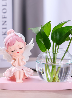 创意芭蕾女孩卡通人偶摆件绿萝水培花瓶摆件客厅办公桌面家居装饰