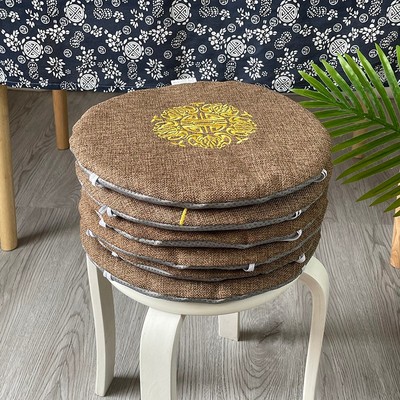 圆形坐垫薄款简约现代家用亚麻餐椅垫幼儿园学生教室凳子座垫防滑
