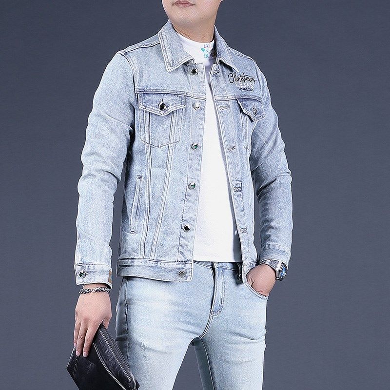 男士搭配牛仔外套男2025新款秋季男款浅色高端潮休闲夹克上衣百搭