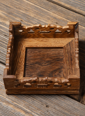 东方泥土鸡翅木小摆件底座正方形支架托架中式禅意客厅家居装饰品