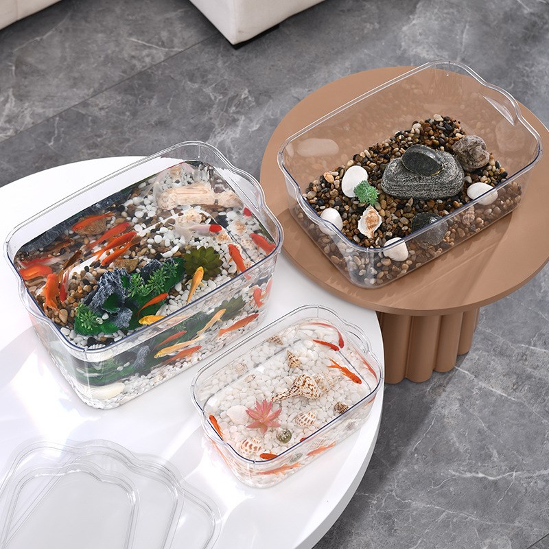 家用桌面客厅金鱼缸高清透明塑料鱼缸小型仿玻璃乌龟缸造景生态缸
