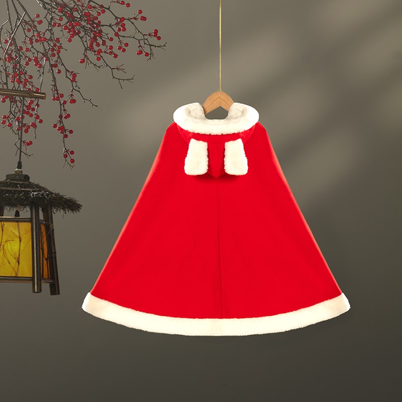 儿童加绒加厚披风女童汉服斗篷中国风圣诞披肩古风防风外套宝宝冬