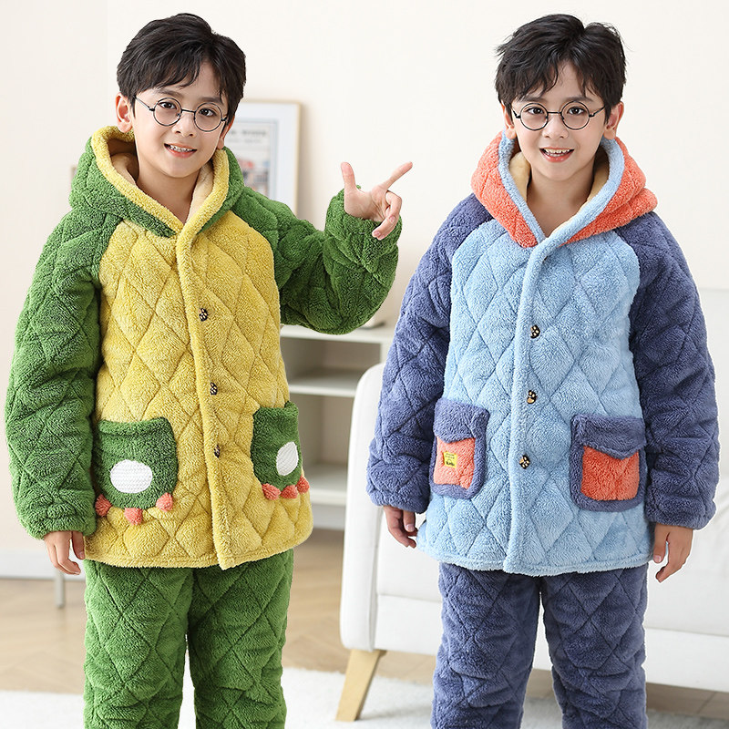 男童睡衣冬季三层夹棉加绒加厚女童中长款保暖家居服小孩卡通套装,童装/婴儿装/亲子装,家居服套装,淘宝优惠券,粉丝福利购,淘宝优惠卷