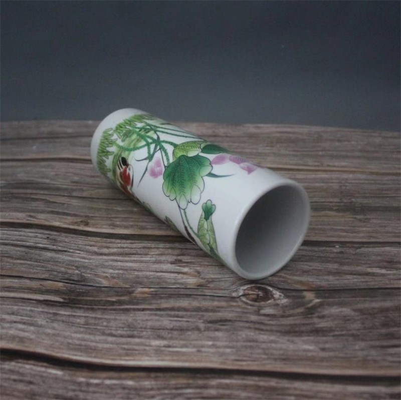 景德镇仿古瓷器乾隆粉彩鸳鸯荷花高笔筒家居装饰展柜办公摆件复古