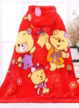 宝宝连帽外出抱被卡通婴儿秋冬双层加长加绒加厚儿童保暖披风斗篷