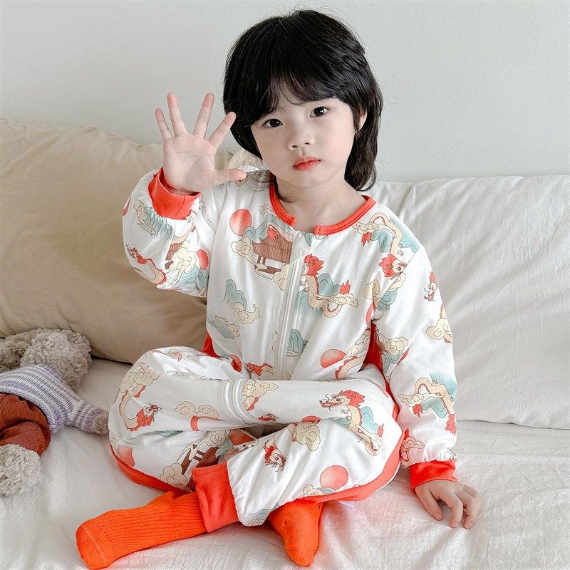 宝宝纯棉睡袋秋冬款男童冬季加厚防踢被神器女童连体睡衣春秋夹棉