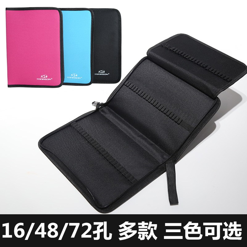 中盛画材72孔对折带拉链式硬笔帘包素描写生工具袋48孔画笔包笔帘图片