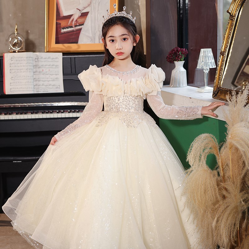 女童礼服轻奢小众高端生日宴花童婚礼公主裙钢琴演奏主持人演出服