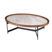 北欧小户型黑胡桃实木框圆茶几天然大理石不锈钢金属脚椭圆茶几