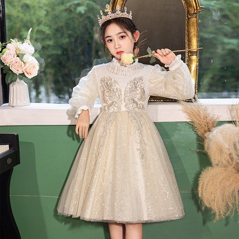 女童公主裙礼服轻奢小众高端2024新款儿童连衣裙花童婚礼秋冬裙子