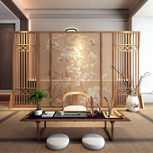 新中式 客厅酒店大堂背景墙移动座屏 实木花型梅花镂空屏风隔断时尚