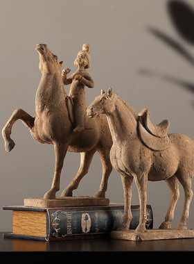 新中式唐朝丝绸陶俑摆件家居客厅书房办公室工艺礼品摆饰复古软装