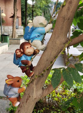 户外花园兔子摆件装饰庭院造景猴子阳台动物创意攀爬壁挂吊件挂件