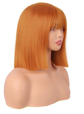 潼漫 假发女短直发网红cos齐刘海一刀切高温丝金橙色自然全头套式