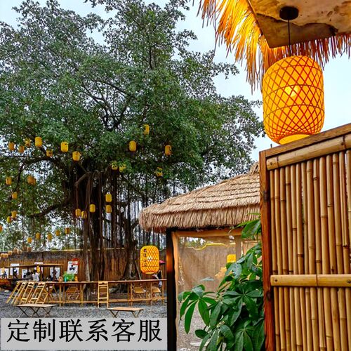 手工竹编吊灯院子门口挂树户外防水仿古风定制中式火锅餐饮店灯笼