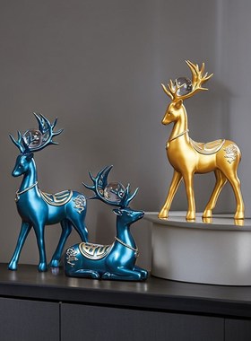 高档新中式葫芦对鹿客厅摆件酒柜玄关装饰品乔迁新居开业创意礼物