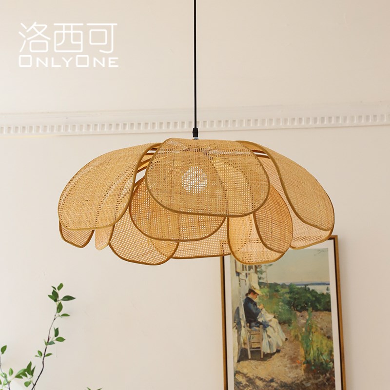 洛西可 法式藤编花瓣侘寂风格吊灯 日式民宿餐厅客厅卧室茶室灯具