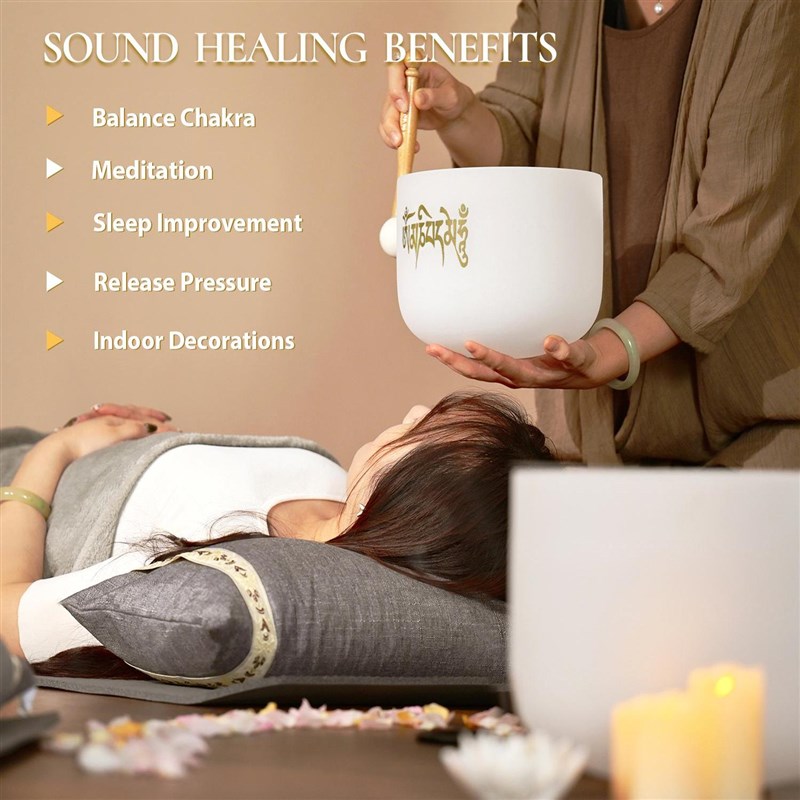 6-14寸外镀六字真言图水晶钵打碗乐器/成人初学者瑜伽钵颂钵套装