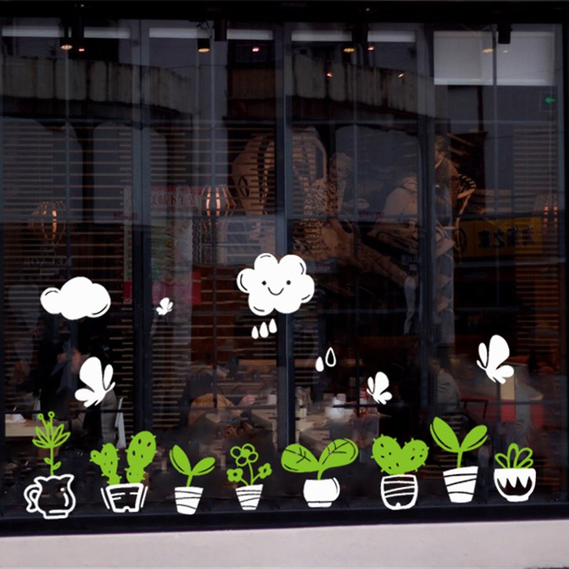 包邮花店服装店橱窗装饰玻璃贴纸 绿植小清新墙贴 踢脚线盆栽