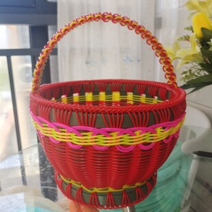 纯手工编制大号水果篮篮花生瓜子盘糖果盘网红果盘拜神用手提篮子