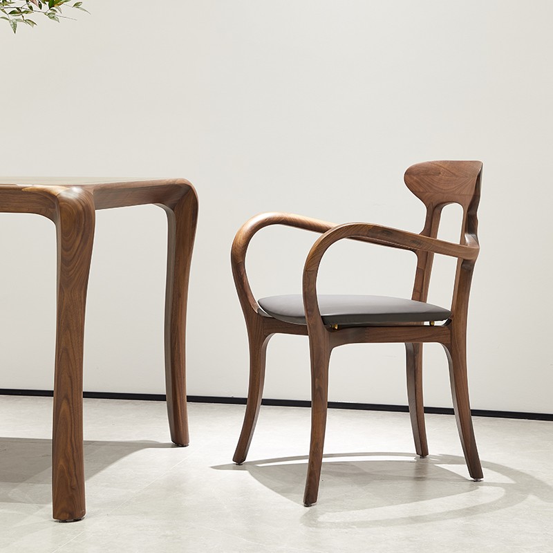 北美黑胡桃木圈椅轻奢餐椅实木书桌椅子餐厅主人椅北欧扶手椅围椅