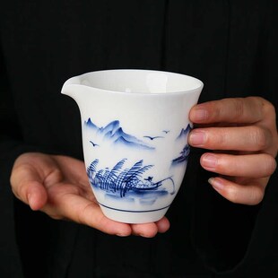 家用茶水分茶器功夫茶具配件 手工陶瓷釉下公道杯茶海防烫公杯中式