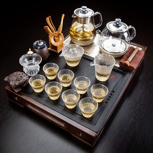 家用轻奢小型玻璃煮茶壶底部上水乌金石全自动茶盘组用品 茶具套装