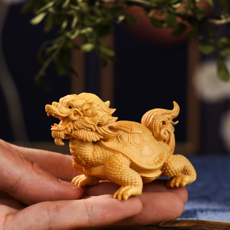黄杨木福寿龙龟天然实木雕刻霸下文玩招财茶宠男士随身盘玩手把件