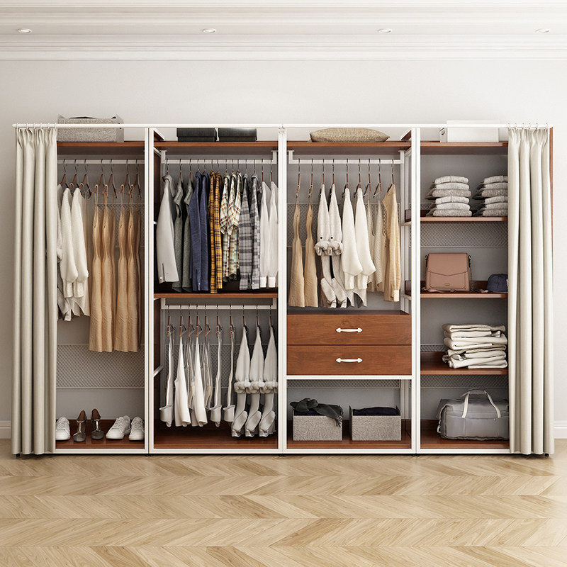 纯实木衣柜新款2024爆款卧室家用衣橱金属铁艺钢架结构定制衣帽间