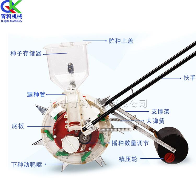 手推式滚轮播种机 玉米大豆多型号滚轮穴播机 适梯田山坡套种田