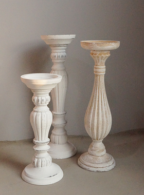 蜡烛台晚餐复古做旧北欧式美式乡村婚庆花艺道具羽毛容器玻璃摆件