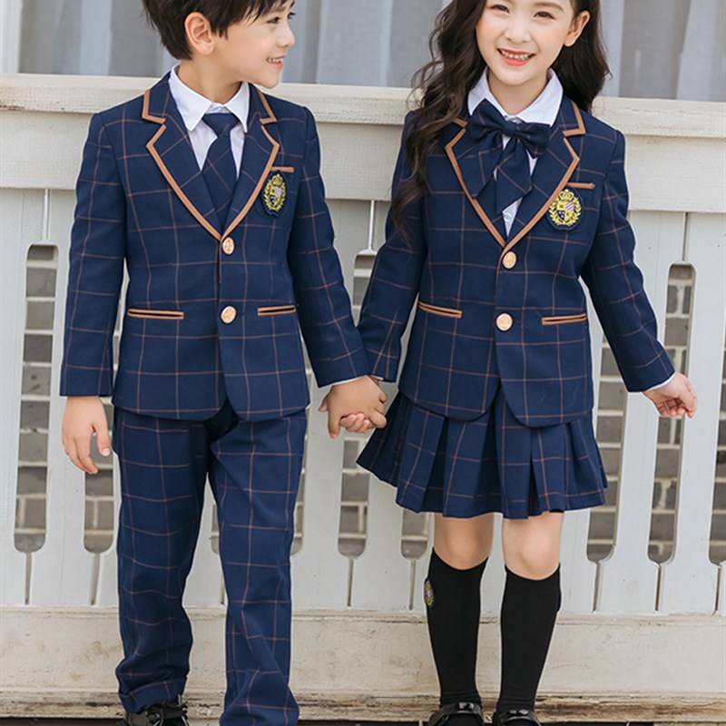 男童格子西装英伦学院风班服小学生礼服儿童校服女童套装裙三件套