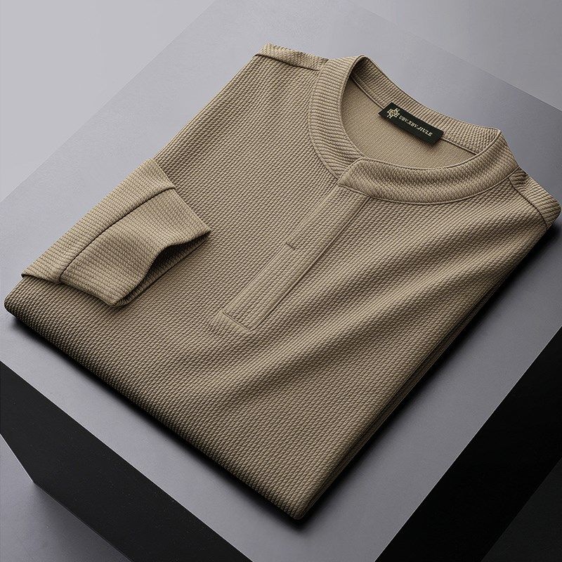 亨利领长袖T恤男士肌理条纹上衣秋季2024新款宽松休闲卫衣打底衫,男装,卫衣,淘宝优惠券,粉丝福利购,淘宝优惠卷