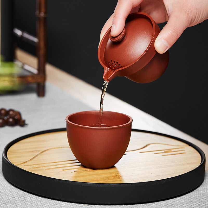 宜兴紫砂盖碗茶杯手工单个高档带盖手抓壶过滤三才碗功夫茶具套装