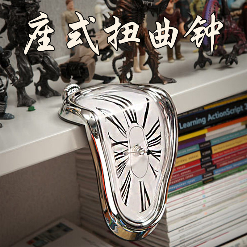 创意家居桌角扭曲时钟融化钟桌角装饰钟罗马数字钟复古挂钟时空钟图片