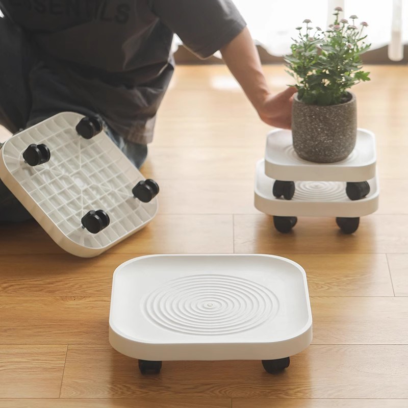 椭圆形带滚轮静音可移动大花盆托盘一体塑料绿植盆栽防闷根接水盘