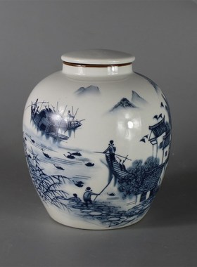 景德镇仿古陶瓷清光绪青花江南水乡枣子坛罐家居装饰展柜收藏摆件