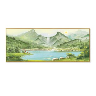 聚宝盆客厅装饰画纯手绘油画沙发背景墙聚财挂画西墙山水风景壁画