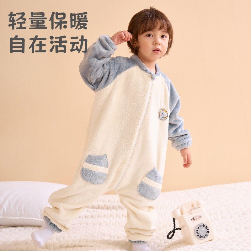 珊瑚绒儿童连体睡衣秋冬季男童女童法兰绒家居服婴儿防踢睡袋加绒