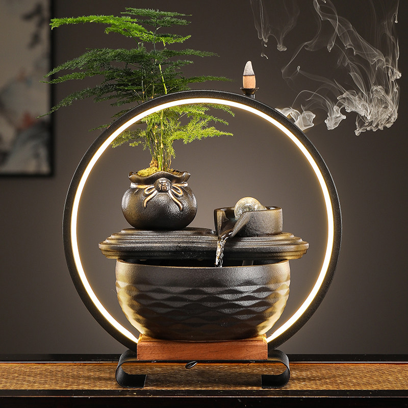 时来运转流水摆件循环水车水晶球风水轮客厅办公室桌面招财装饰品